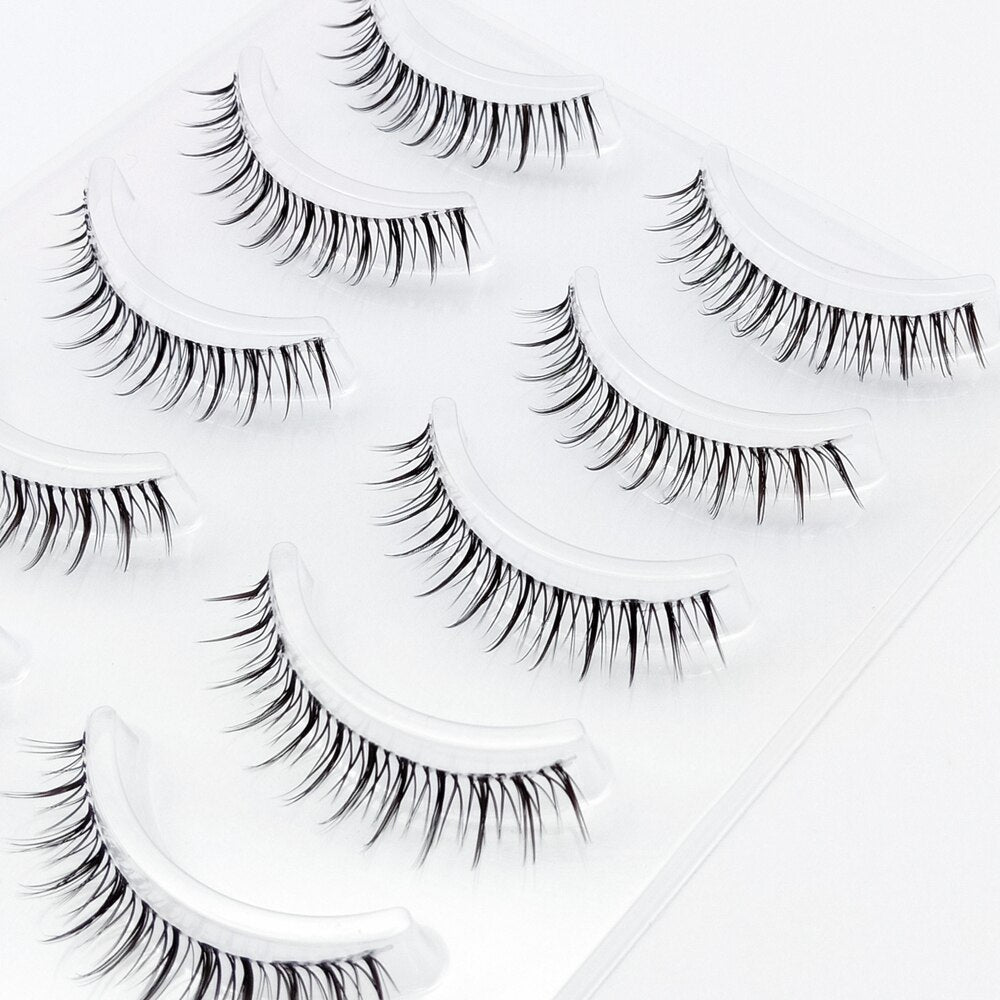 Invisible band Lashes 5 Pairs 3D Faux Mink Lashes Natural short Transparent Terrier Lashes Clear Band Soft Eyelashes