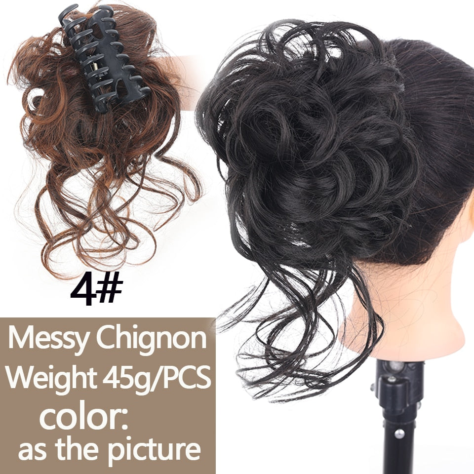 Synthetic Women Hair Buns Curly Chignon Ombre Claw Hair Messy Buns Updo claw Clip In Hairpiece For Women