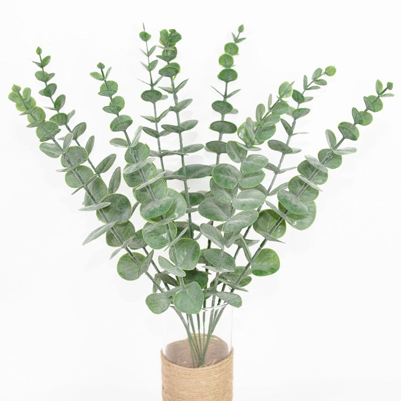 6/12/18pcs Artificial Eucalyptus Leaves Fake Plant Green Branch For Wedding Party Home Garden Decoration Wreath Flower