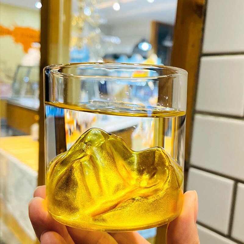 Japanese 3D Mountain Glass Whiskey Cup Transparent Whiskey Glass Glacier Vodka Wine Cup Whiskey Rock Glass Drinkware Artwork Gif