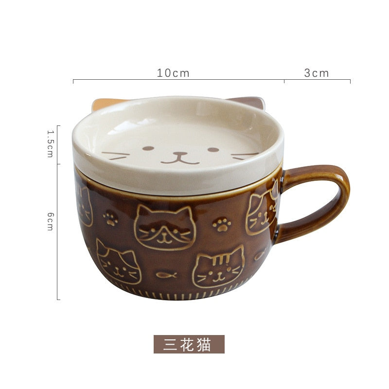 Japanese ceramic cartoon cat mug cute breakfast mug milk mug creative coffee mug with lid couple cup filiżanka porcelanowa