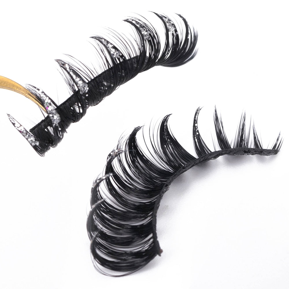Luminous Dramatic glitter colored lashes Russian volume faux mink strip lashes party sequins false lashes