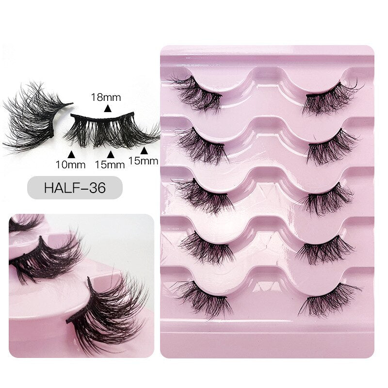 5pairs Half Eye Lash 3D Mink Lashes Faux Wispy Natural Crisscross False Eyelashes Halves Fake Eyelash Extension