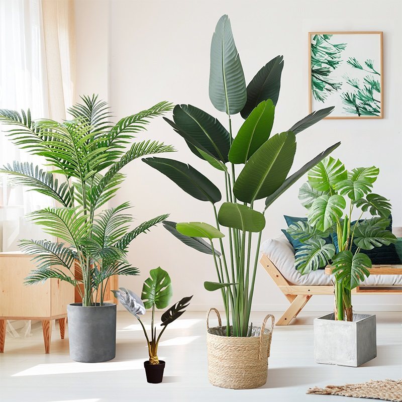 Green Artificial Palm Leaf Plastic Plants Tropical Tree Branch Fake Plants Jungle Home Garden Decor Wedding Decoration