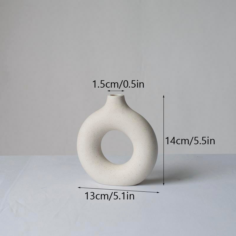 Black Circular Hollow Ceramic Vase Donuts Nordic Flower Pot Home Decoration Accessories Office Living Room Interior Decor