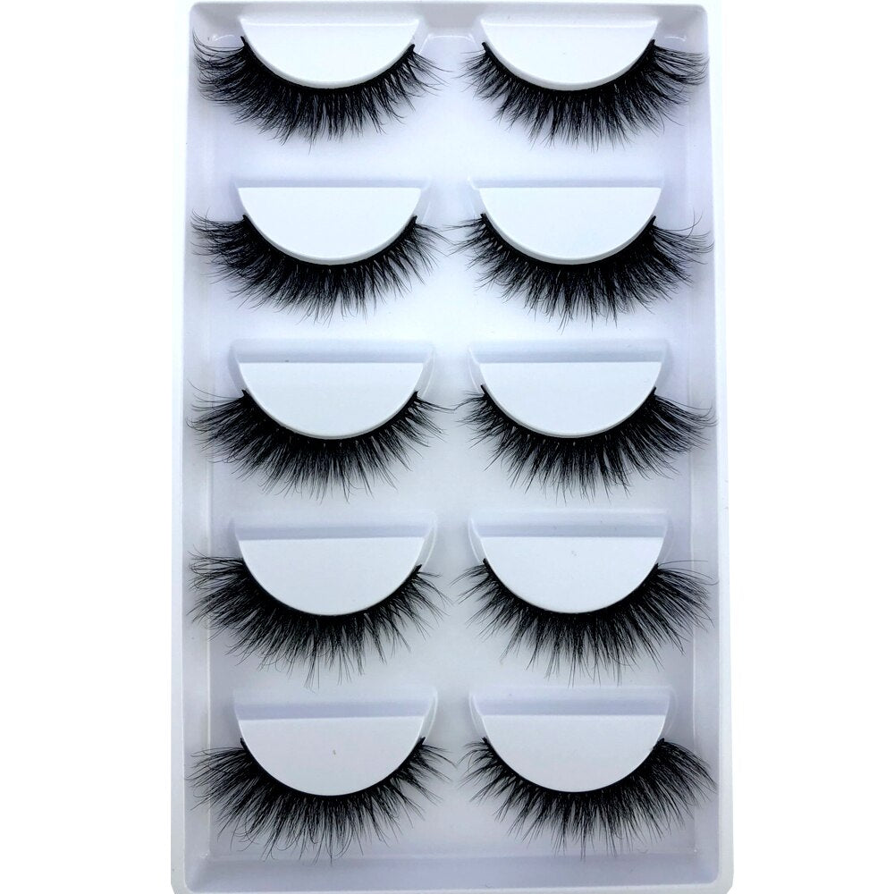 False Eyelashes Cat-Eye Fluffy Faux Mink Lashes 8D Wispy Lashes 5 Pairs Pack Dramatic Long Thick Volume Eyelashes