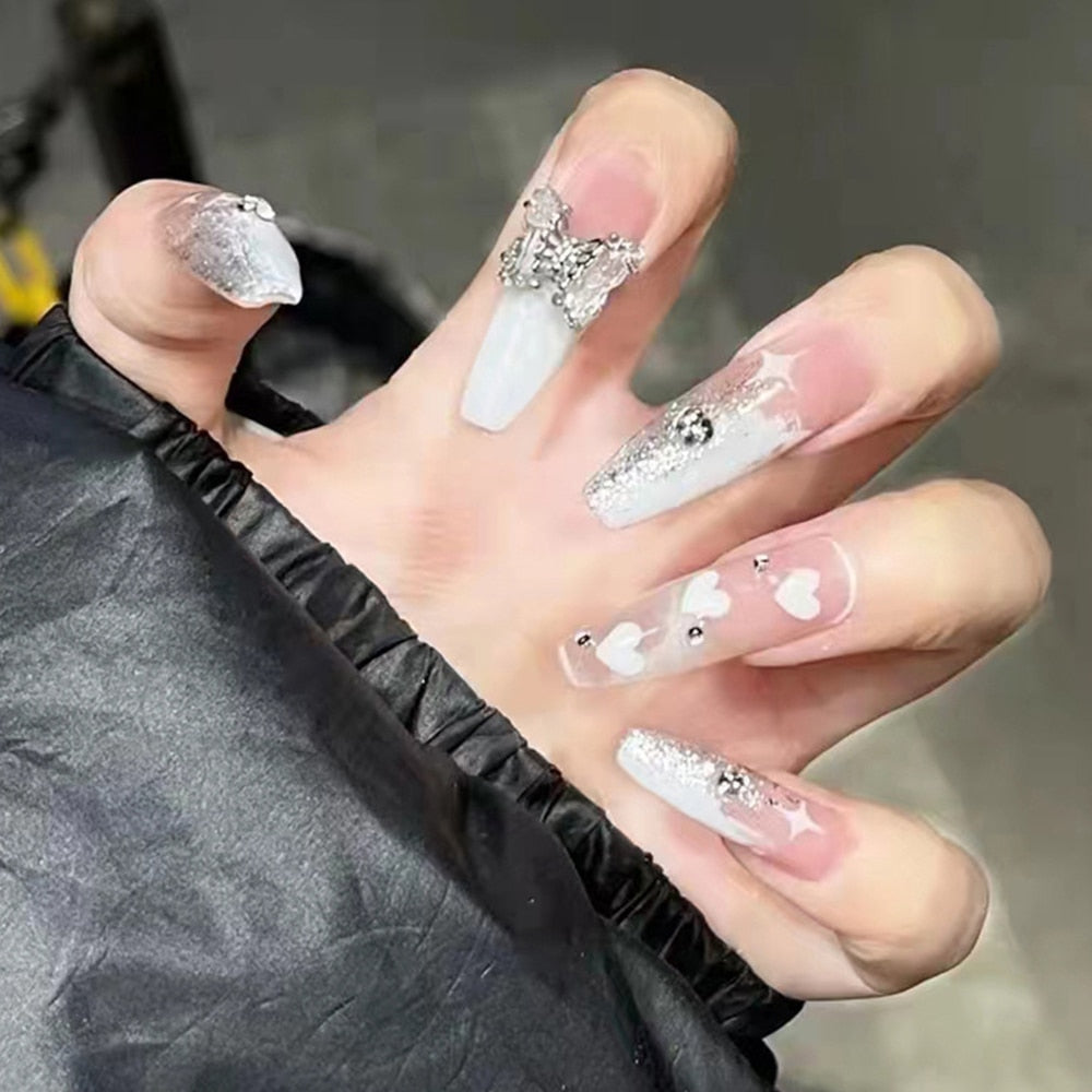 24pcs Rhinestone Design Fake Nails Shiny nail Decorations Press On nail Tips False Nail Patch