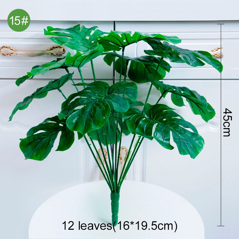 Green Artificial Palm Leaf Plastic Plants Tropical Tree Branch Fake Plants Jungle Home Garden Decor Wedding Decoration