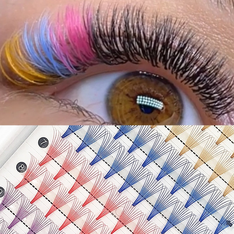 Colored Premade Russian Volume Fans Eyelash Extensions 10D Mix Gold Blue Brown Individual Eyelashes Clusters