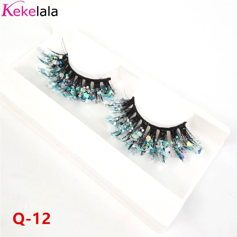 Unique Shining Colored Eyelashes Gold Pink Green Glitter Colorful False Eye Lashes Dramatic Halloween Party Rainbow Cilias