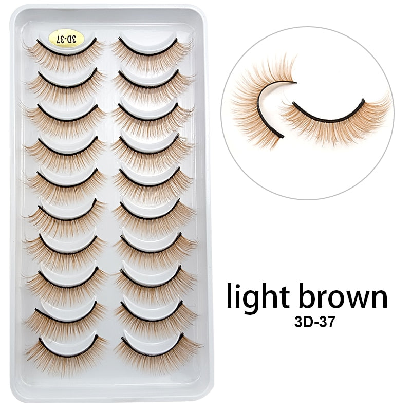 10Pairs/Lot Rainbow Colorful Mink False Eyelashes White Bulk Red Purple Blue Colors Fake Lashes for Dolls Cosplay