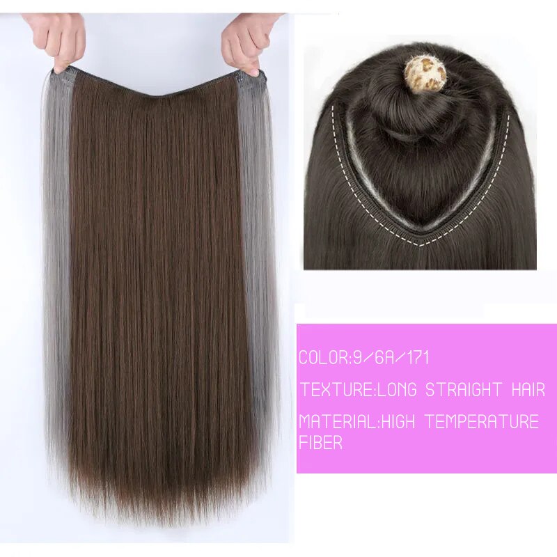 Synthetic Hair Fake Hair Extensions Clip Hairpiece V-Shaped Half Wig Natural Wavy Extension False Strands On Hairpins Women
