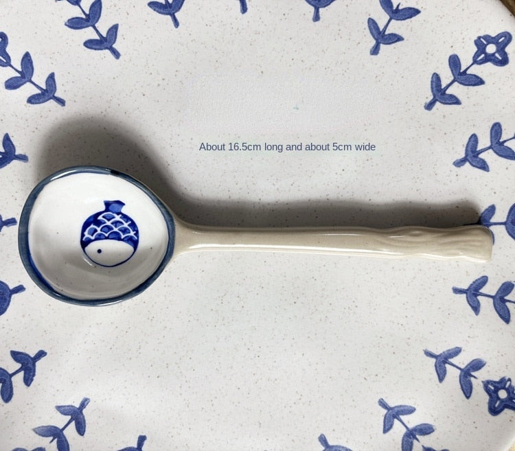 Japanese Style Stoneware Small Soup Spoon Ceramic Spoon, Long Handle Cute Spoon
