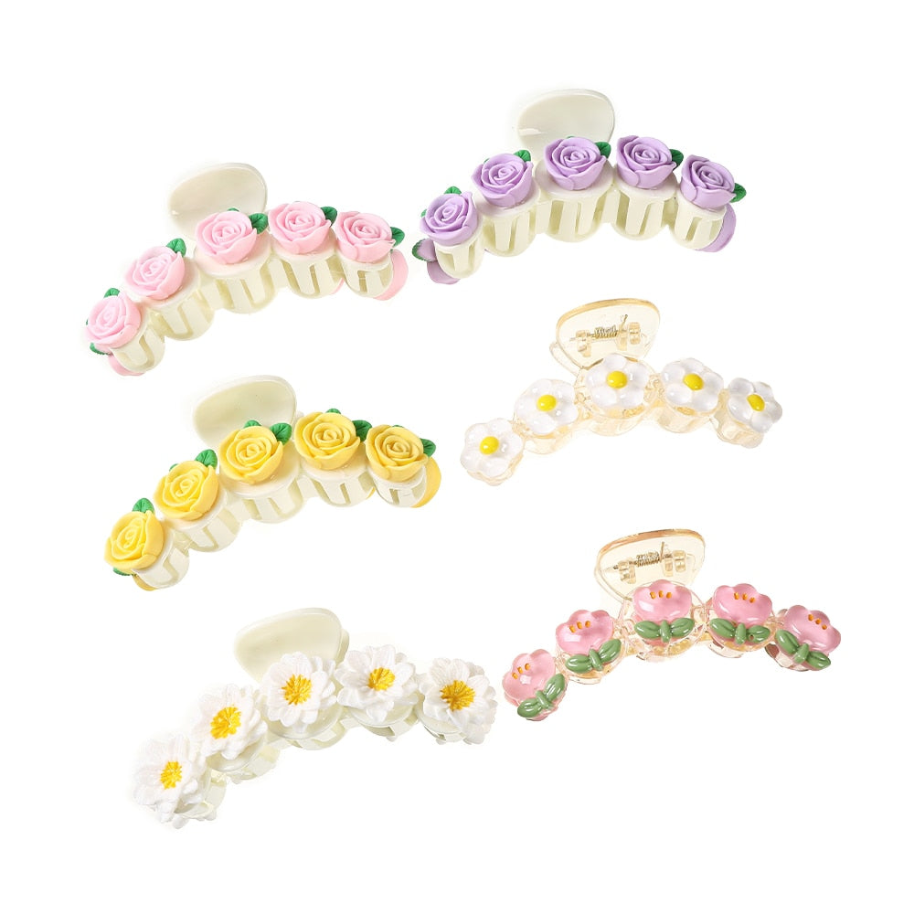 Korean Flowers Big Hair Claws Elegant Resin Acrylic Hair Clips Hairpins Barrette Headwear Hair Accessories