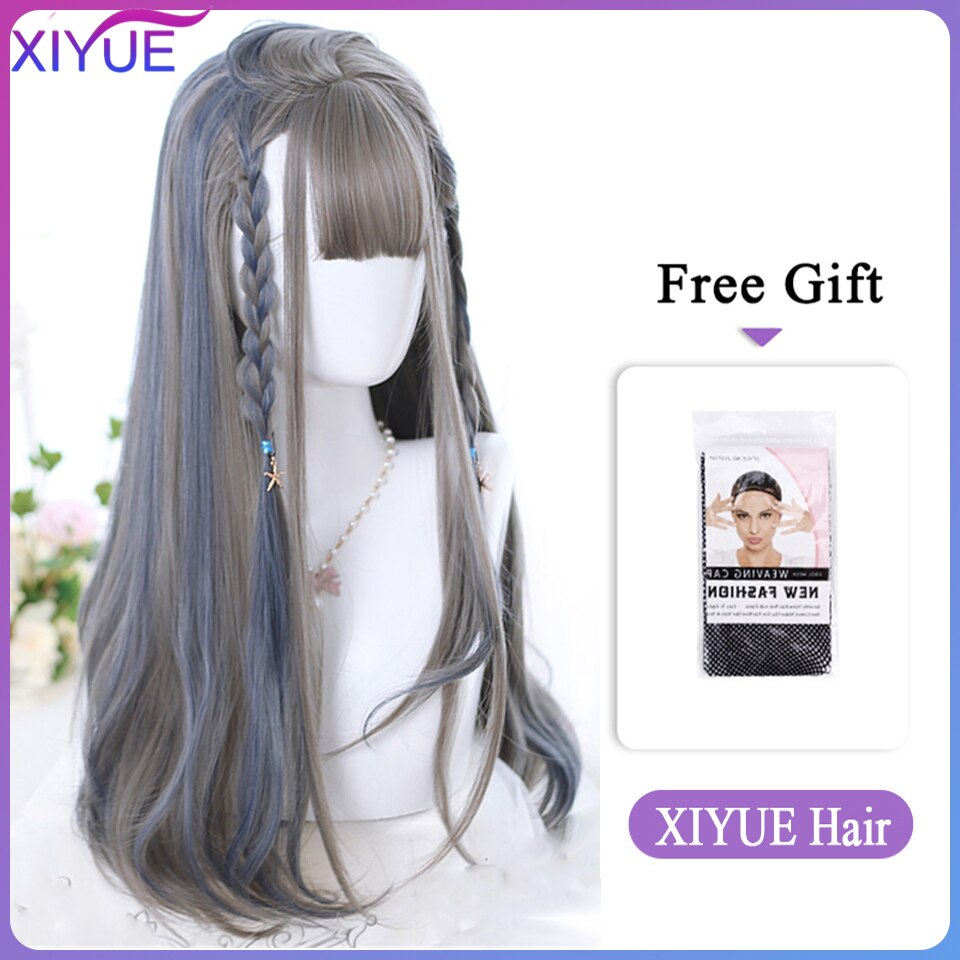 Blue Pink Lolita Wigs Ombre Long Water Wave Cosplay Wigs Synthetic Hair Wigs Heat Resistant For Women