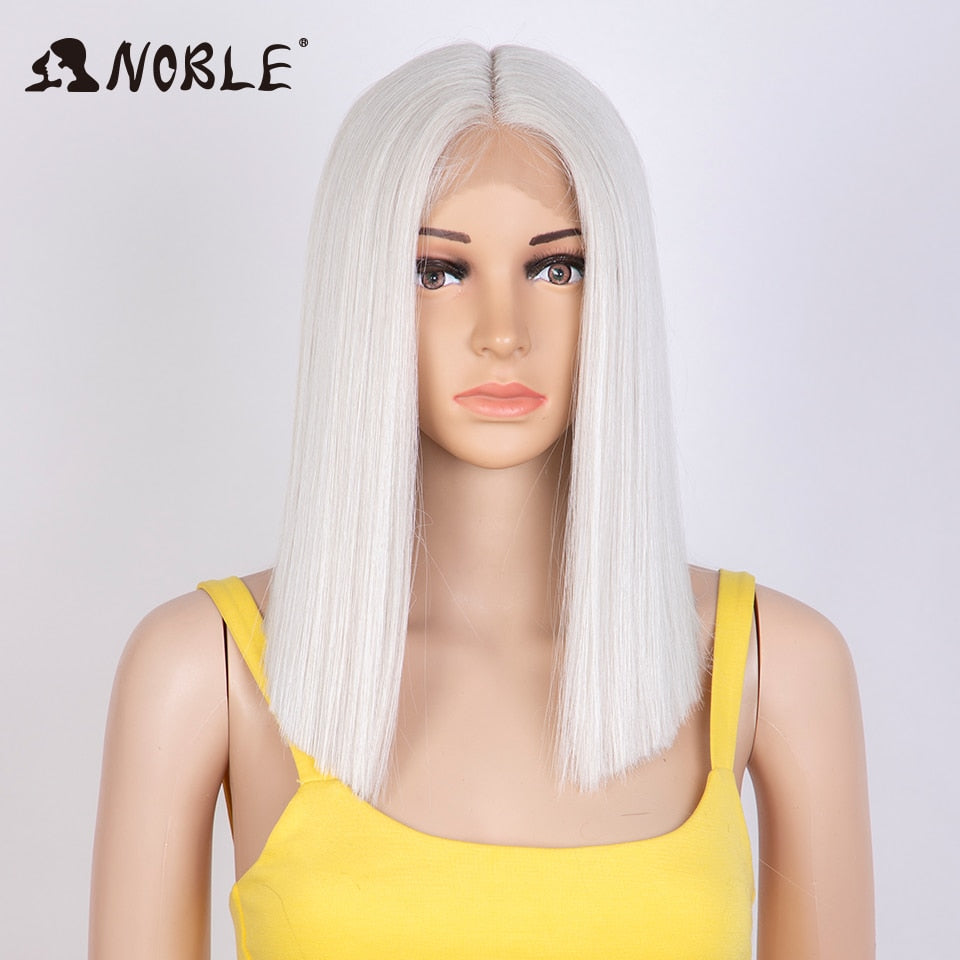 Noble Cosplay Synthetic Lace Wig Short Bob Straight 14 Inch Pink Ombre Blonde Wigs Synthetic Lace Wigs