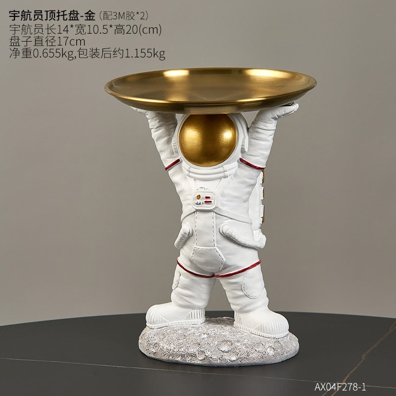 Creative Astronaut Statue Storage Tray Nordic Home Decor Desk Storage Astronaut Figurine Living Room Table Decor Key Storage