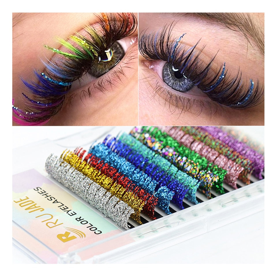 Mix Color Glitter Lashes Shiny Colorful Russian Volume Individual Eyelash Extensions Colors Glitter Lashes