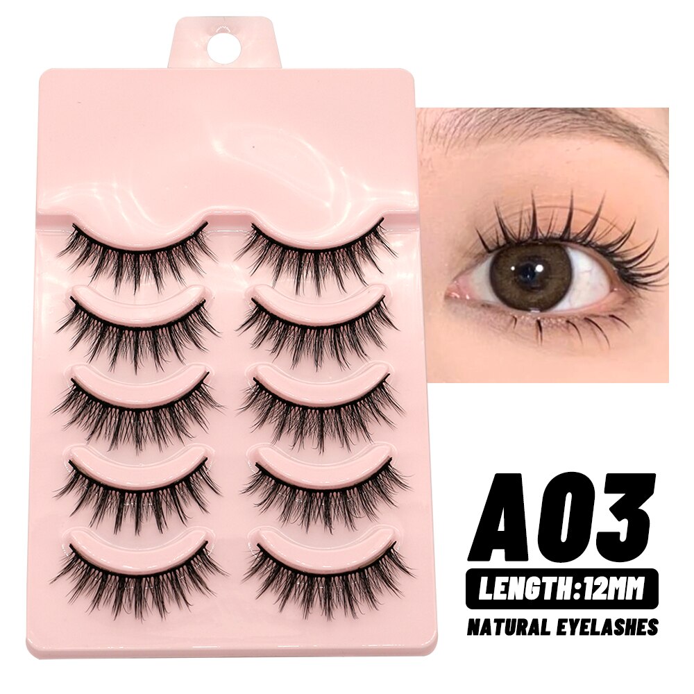 Natural Lashes 5pairs Eyelashes Cosplay 3D Faux Mink Eyelash Wispy Fluffy Soft Extension Hand Made Fake Lash