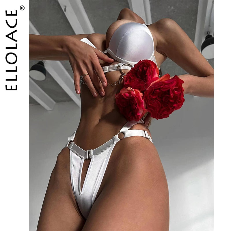 Crotchless Sexy Lingerie Luxury Push Up Bra Fancy Underwear Uncensored Set Women 2 Piece White Intimate Bilizna Outfit