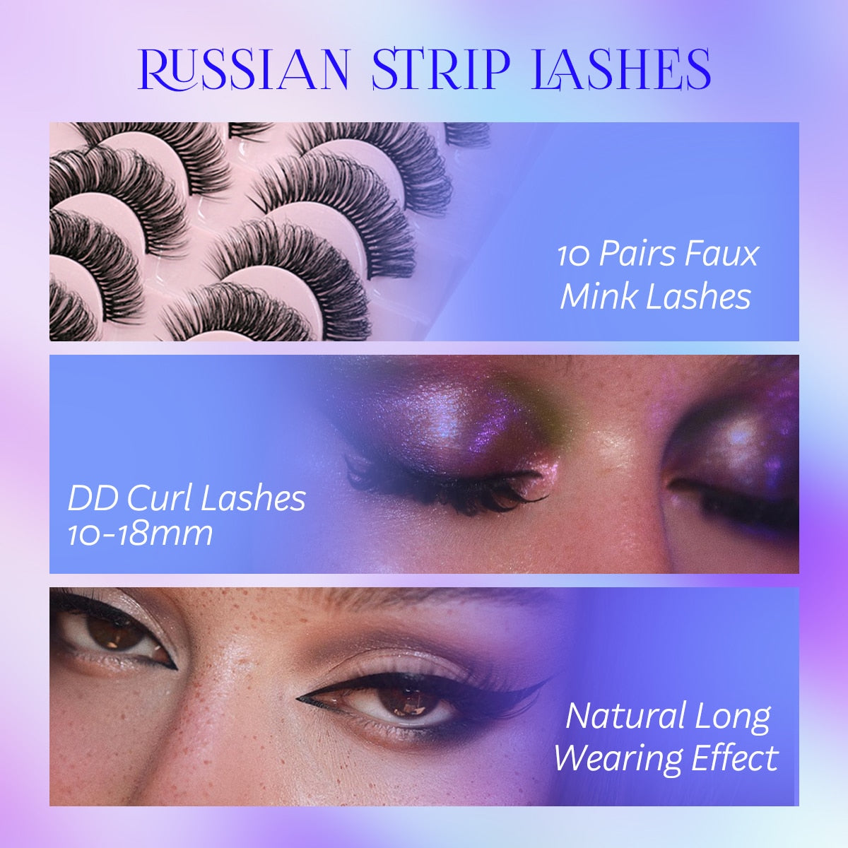 DD Curl Lashes 10 pairs Russian Strip Lashes 3D Mink Eyelashes Natural Long Reusable Fluffy eyelashes