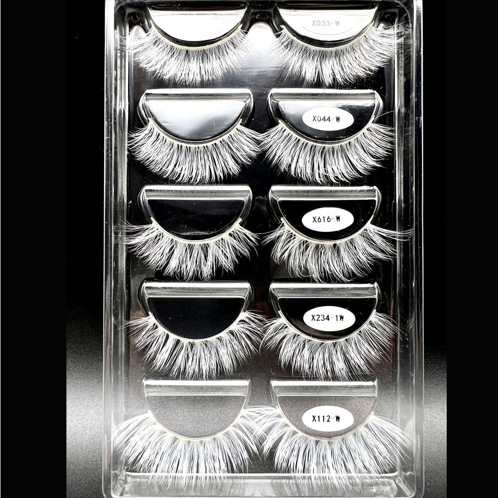 Mix 5 Pairs of White Natural Cross False Eyelashes Anime Imitation Masquerade Must Use False Eyelashes Exaggerated
