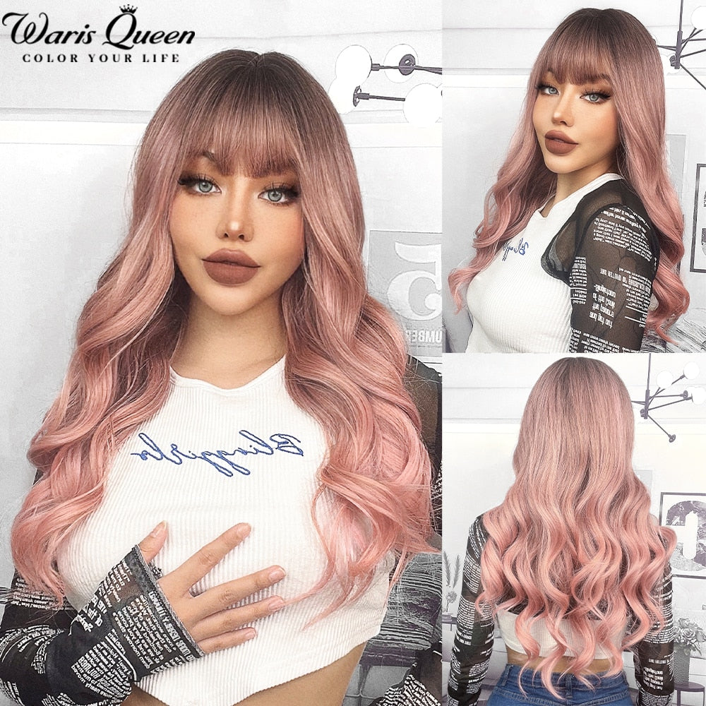 Long Wavy Ombre Black White Synthetic Wigs for Women Heat Resistant Natural Middle Part Cosplay Party Lolita Daily Hair Wigs