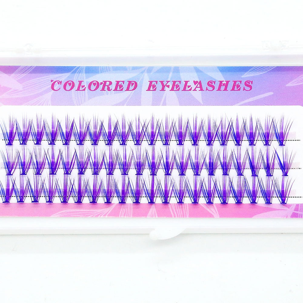 Blue Purple Mix Colored Lashes Cluster Eyelash Extension Natural Long 20D Volume Effect Faux Bunche Individual