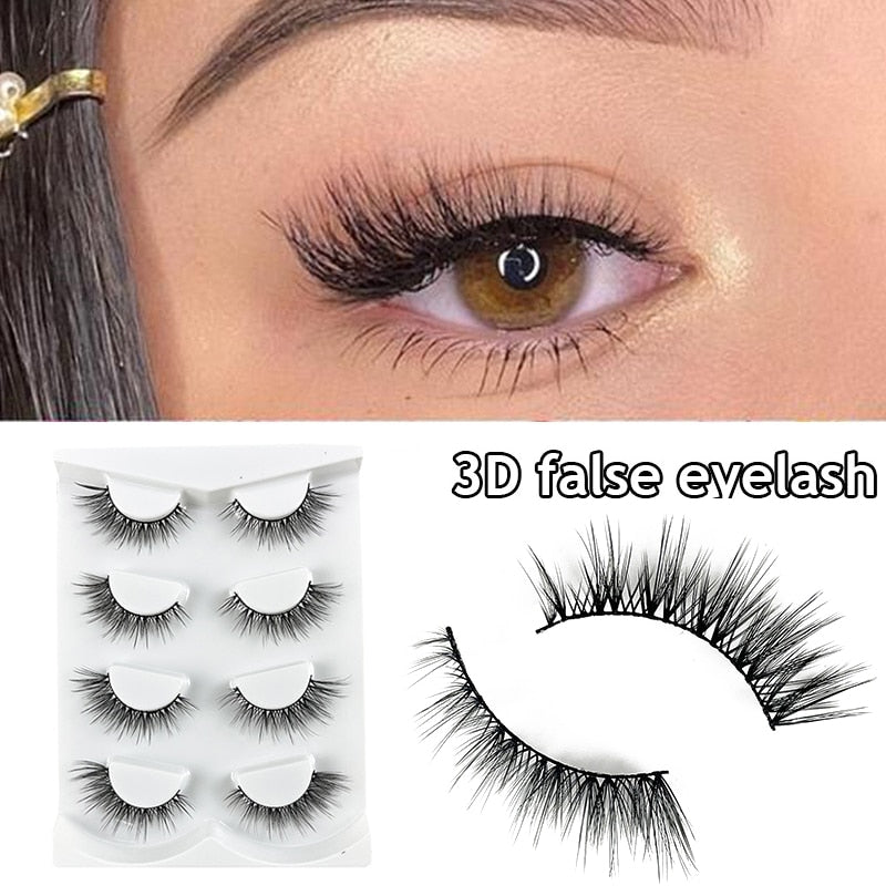4/5Pair False Eyelashes Handmade Mink Cross Long 3D Winged Eyelash End Eye Elongated Lash Extension Natural