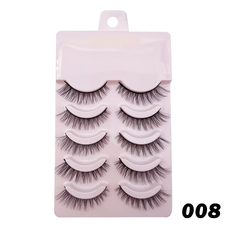 Natural Lashes 5/10 Pairs Eyelashes 3D Mink Manga Lashes Strip Lashes Band Soft Light False Eyelashes
