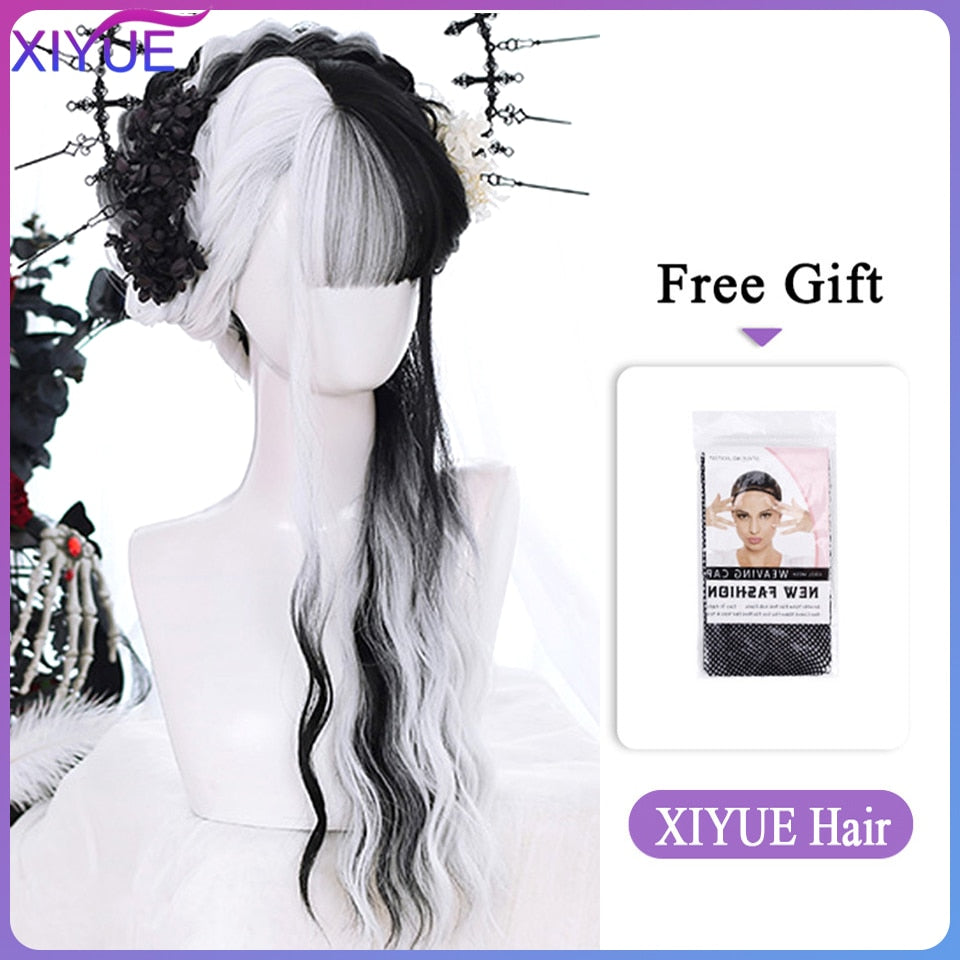 Blue Pink Lolita Wigs Ombre Long Water Wave Cosplay Wigs Synthetic Hair Wigs Heat Resistant For Women