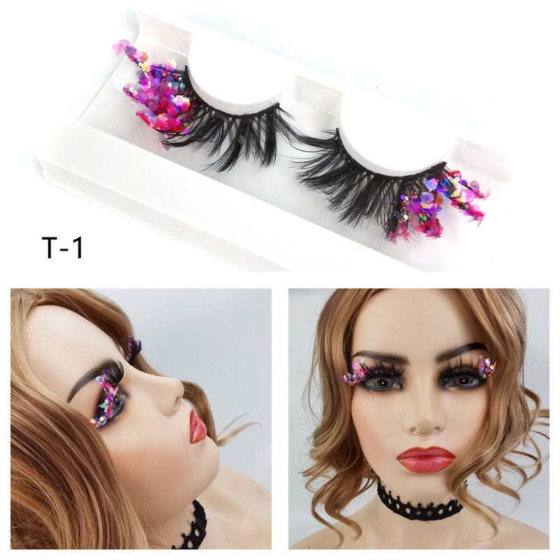 Fake Eyelashes with Color Fluorescence with Sequins False Lashes Colorful Eyelashes Dramatic Fake Lash