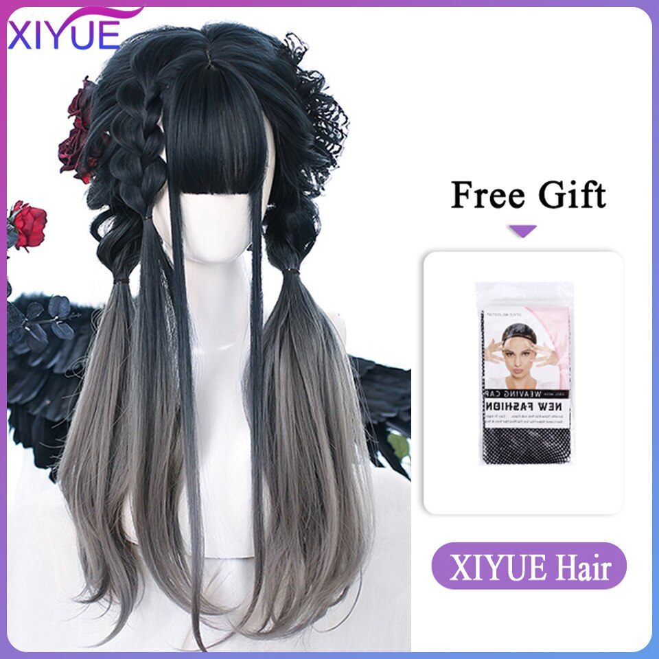 Blue Pink Lolita Wigs Ombre Long Water Wave Cosplay Wigs Synthetic Hair Wigs Heat Resistant For Women