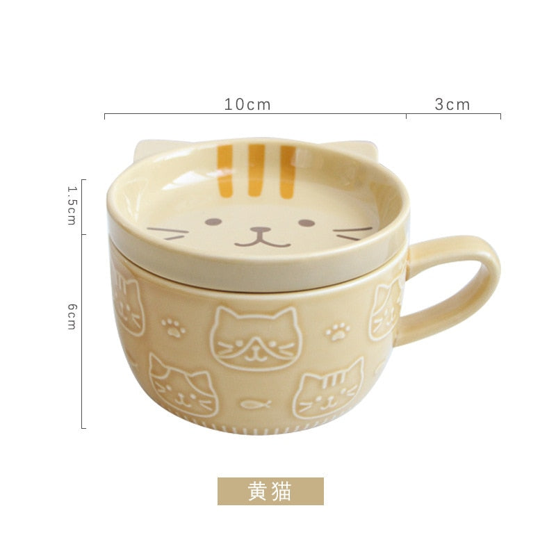 Japanese ceramic cartoon cat mug cute breakfast mug milk mug creative coffee mug with lid couple cup filiżanka porcelanowa