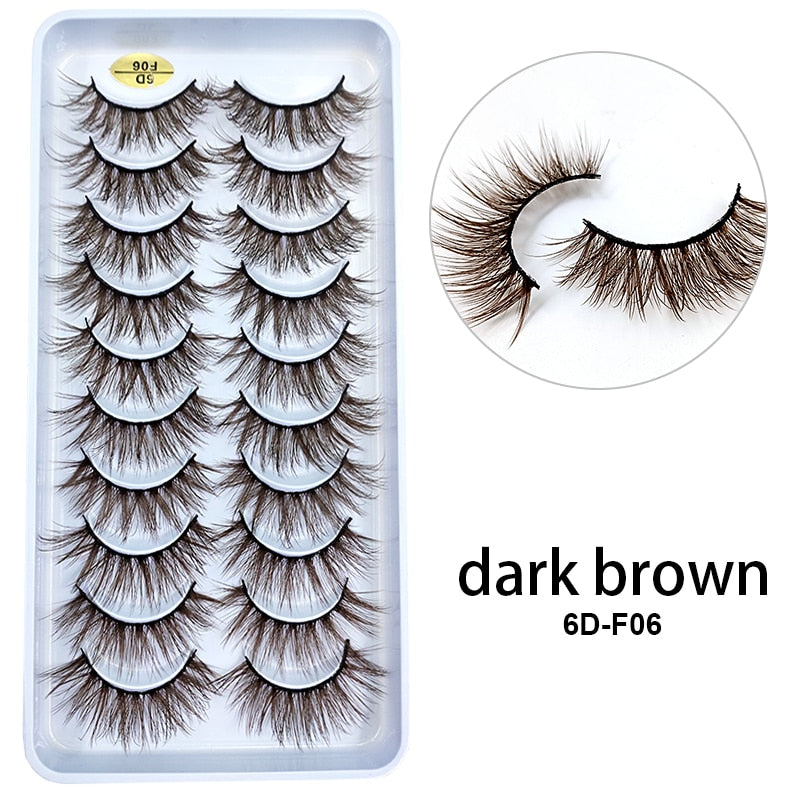 10Pairs/Lot Rainbow Colorful Mink False Eyelashes White Bulk Red Purple Blue Colors Fake Lashes for Dolls Cosplay