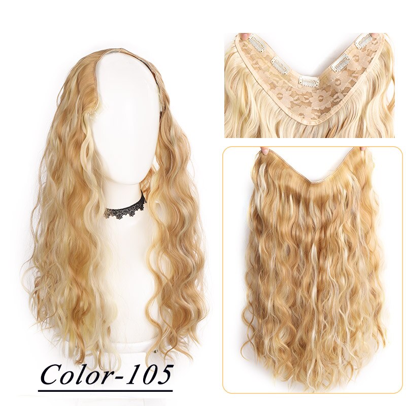 Synthetic Hair Fake Hair Extensions Clip Hairpiece V-Shaped Half Wig Natural Wavy Extension False Strands On Hairpins Women