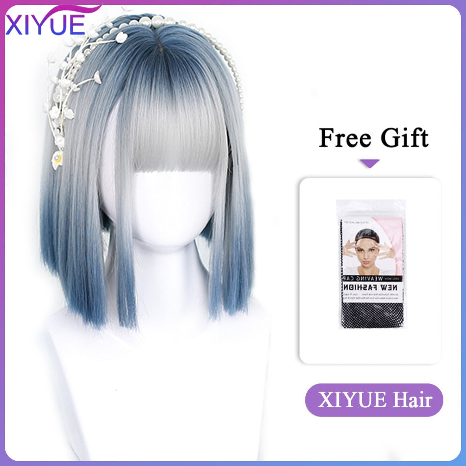 Blue Pink Lolita Wigs Ombre Long Water Wave Cosplay Wigs Synthetic Hair Wigs Heat Resistant For Women