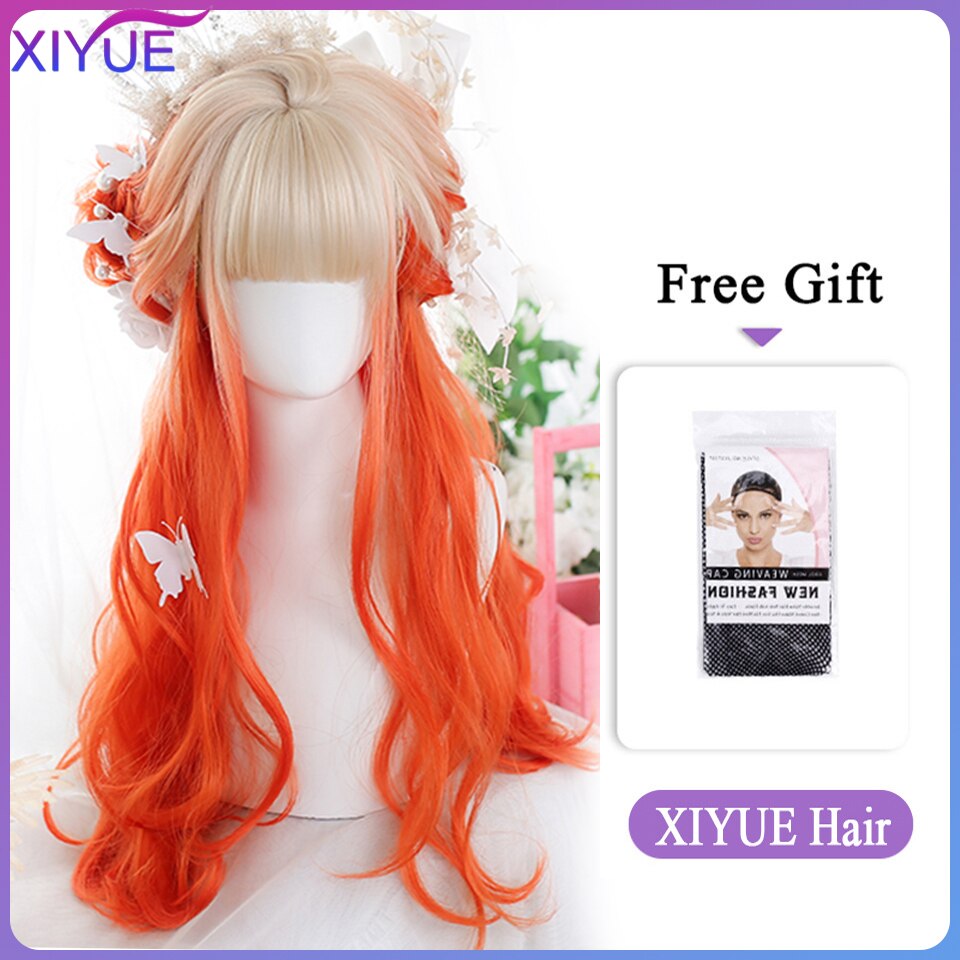 Blue Pink Lolita Wigs Ombre Long Water Wave Cosplay Wigs Synthetic Hair Wigs Heat Resistant For Women