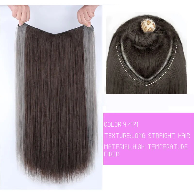 Synthetic Hair Fake Hair Extensions Clip Hairpiece V-Shaped Half Wig Natural Wavy Extension False Strands On Hairpins Women