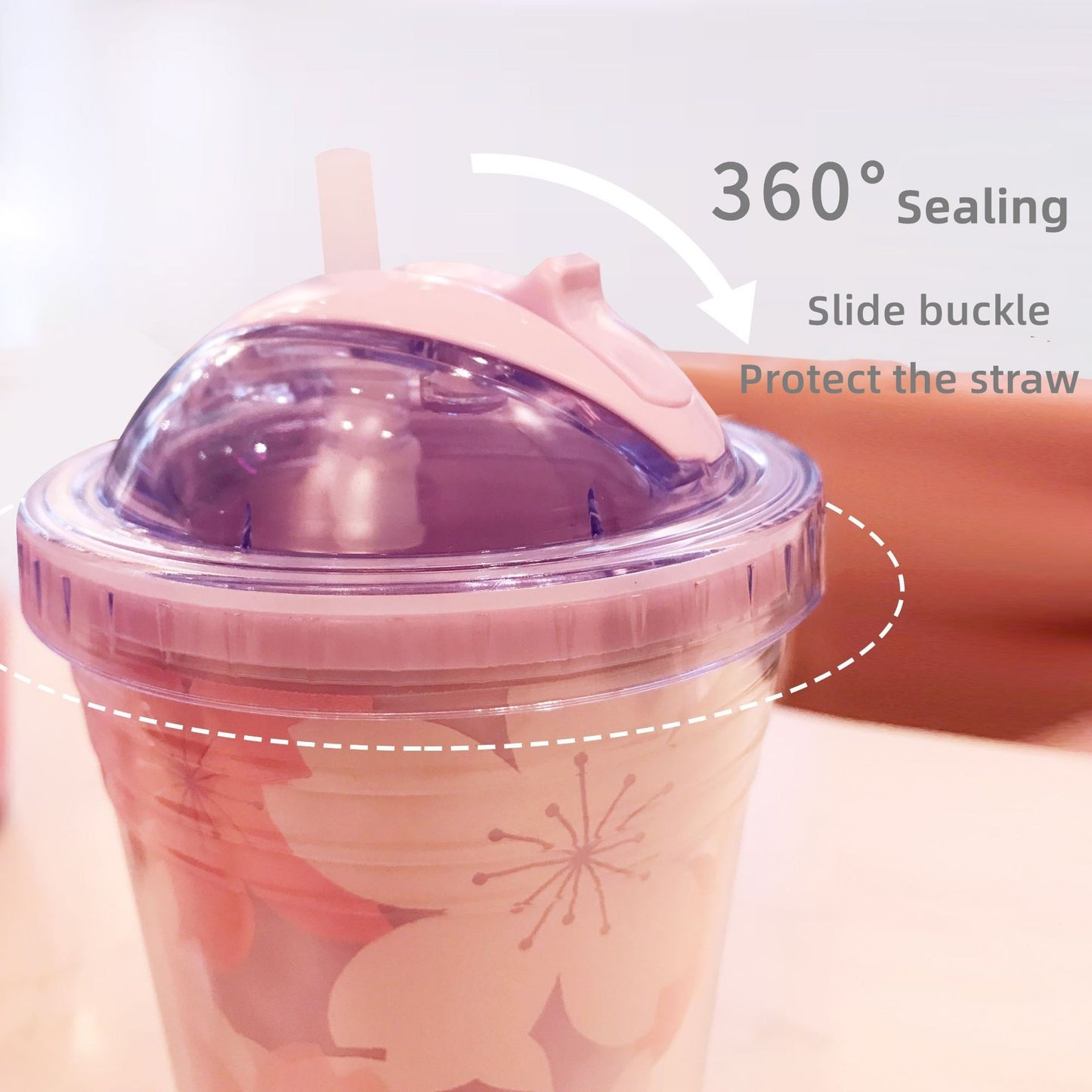 Sakura BPA Free Plastic Cups with Lids and Straw Water Bottle for Drinking Coffee Mug Juice Milk straw cup Hidden Straw Ice Cup