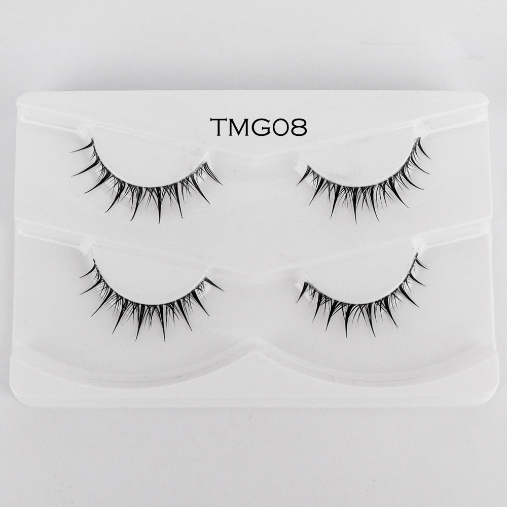 2pairs Clear Band Eyelashes Mink 3D Natural Long False Lashes Invisible Thin Band Eyelash Handmade Crisscross Lashes Makeup