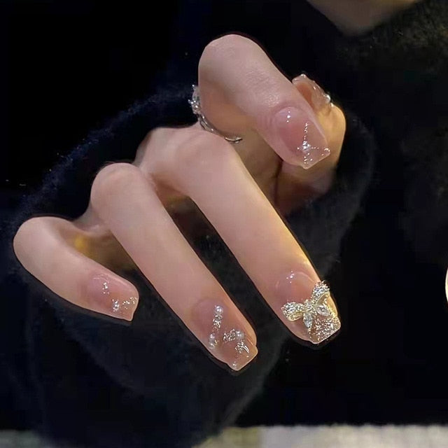24pcs Rhinestone Design Fake Nails Shiny nail Decorations Press On nail Tips False Nail Patch
