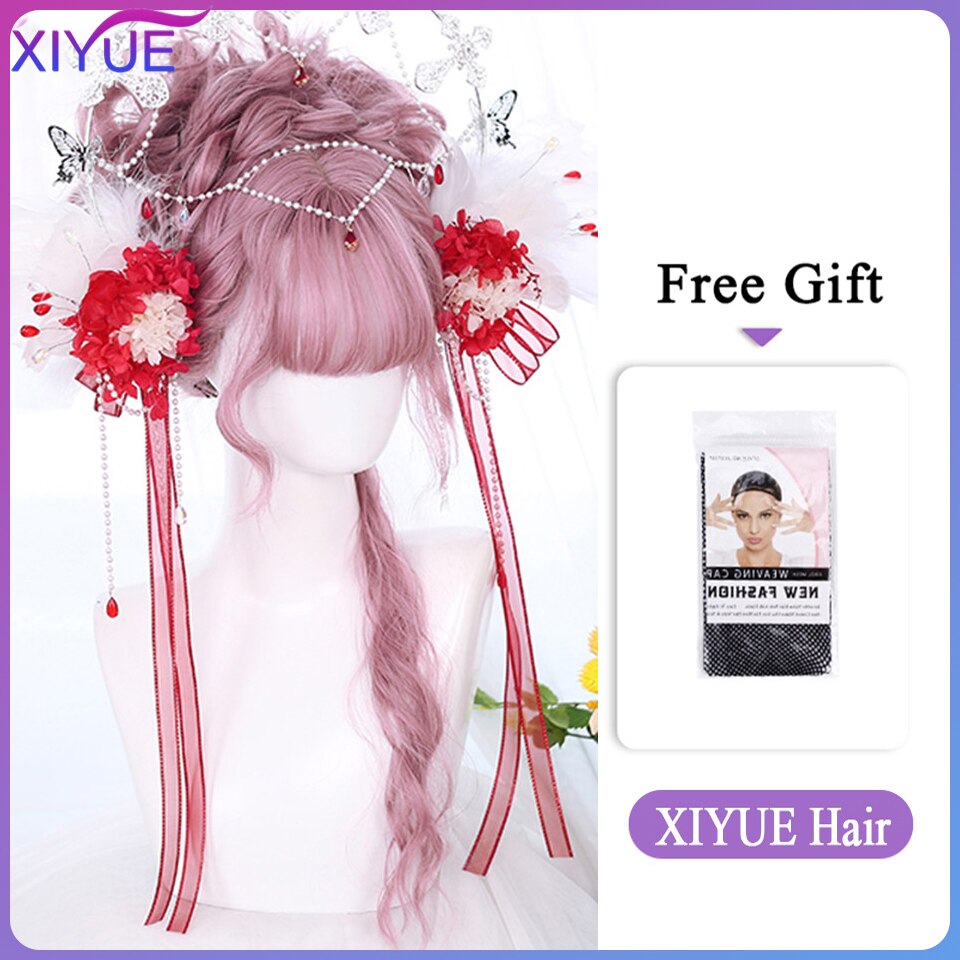 Blue Pink Lolita Wigs Ombre Long Water Wave Cosplay Wigs Synthetic Hair Wigs Heat Resistant For Women