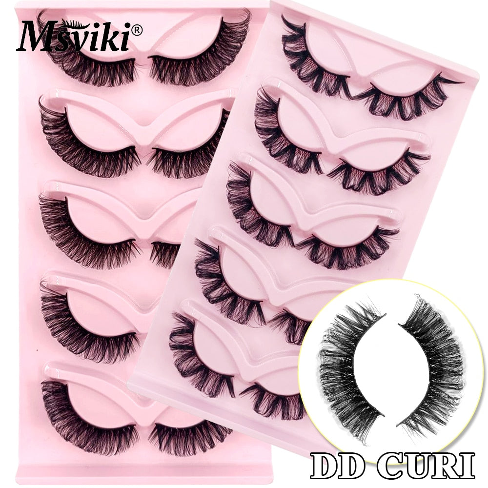 5 Pairs Fluffy DD Curl Mink Lashes Natural 3D Russian Strip Lashes Extension 5D Thick Fake Eyelashes