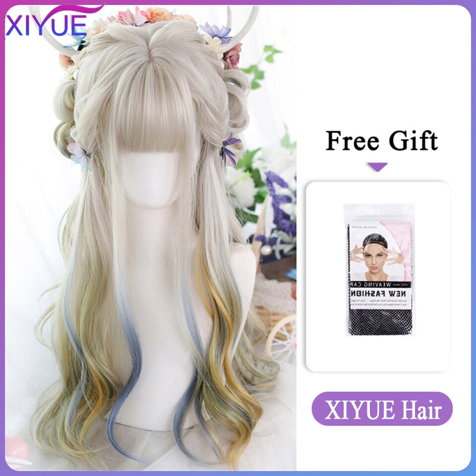 Blue Pink Lolita Wigs Ombre Long Water Wave Cosplay Wigs Synthetic Hair Wigs Heat Resistant For Women