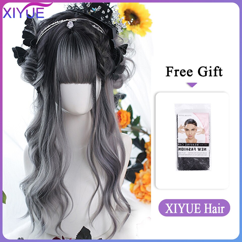 Blue Pink Lolita Wigs Ombre Long Water Wave Cosplay Wigs Synthetic Hair Wigs Heat Resistant For Women