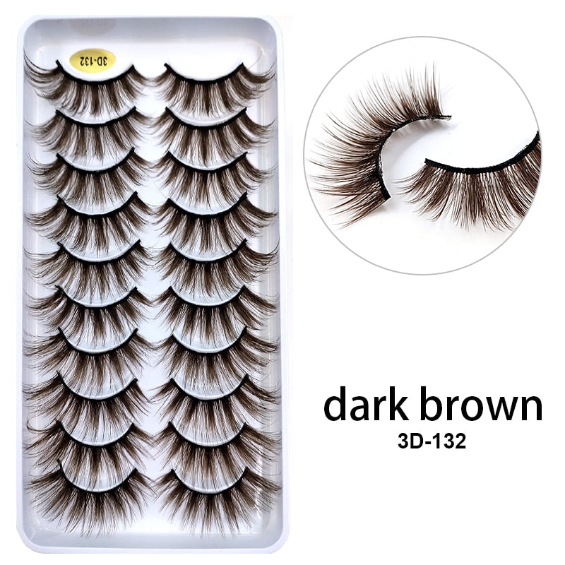 10Pairs/Lot Rainbow Colorful Mink False Eyelashes White Bulk Red Purple Blue Colors Fake Lashes for Dolls Cosplay