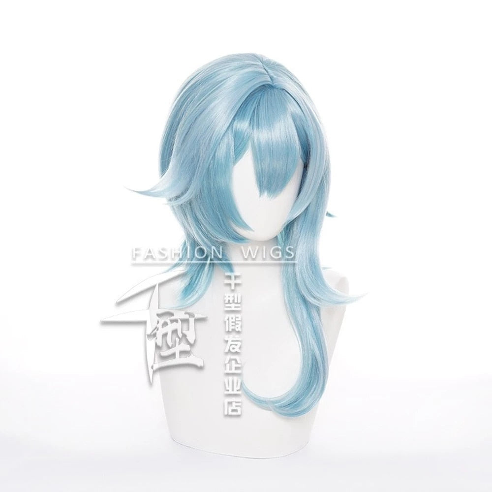 Games Genshin Impact - Eula Cosplay Halloween Women's Wig Light Blue With Bangs Heat Resistant Synthetic Wig + Wig Cap