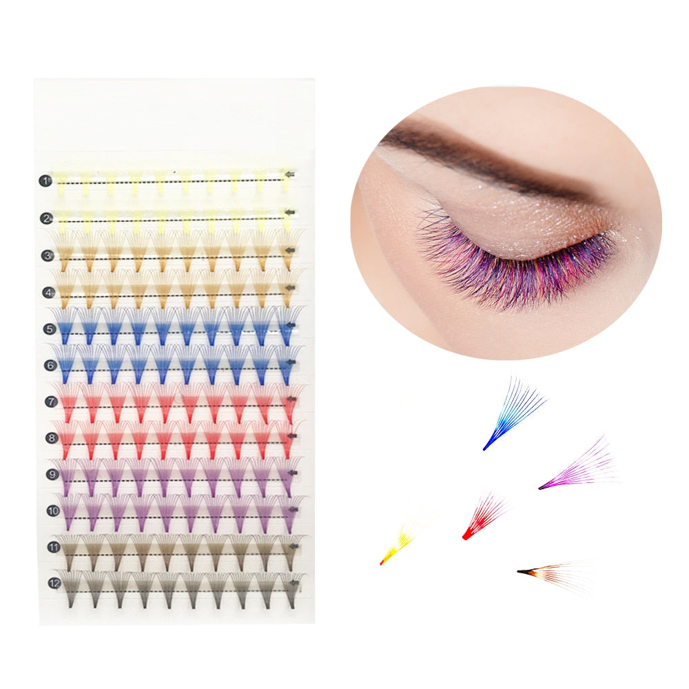 6 Color D Curl False Eyelashes 10D 0.05 Thickness Mix Colored Lashes Russian Premade Volume Fans