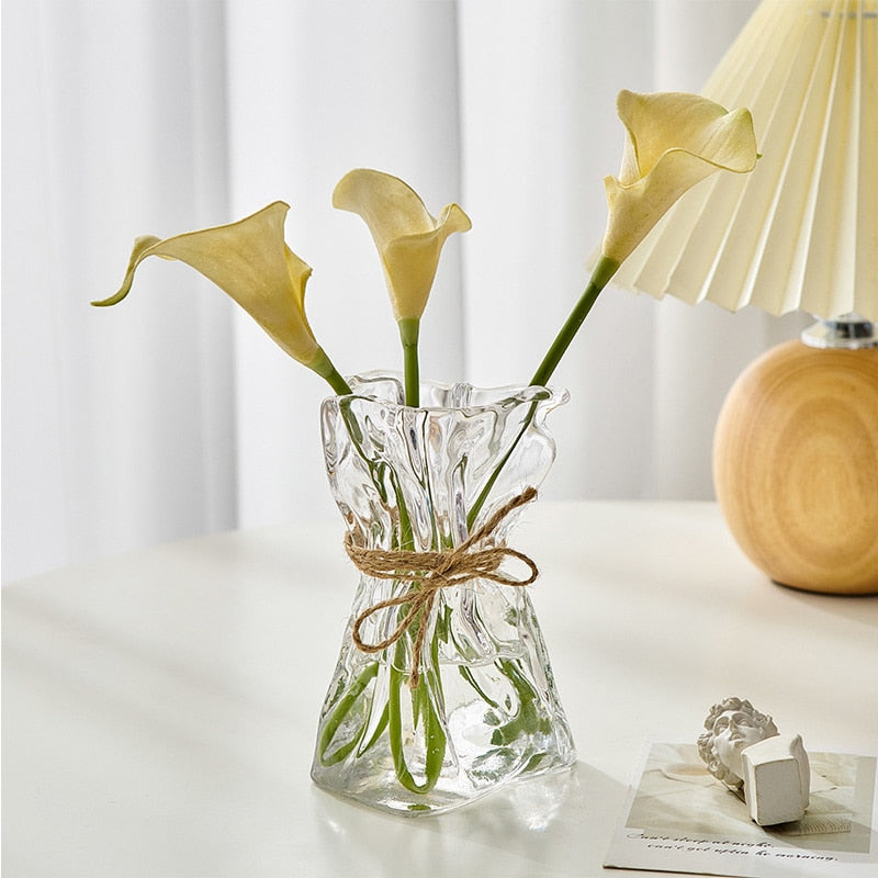 Transparent Glass Flower Vase Home Decoration Accessories Luxury Art Hydroponic Floral Bottle Room Decor